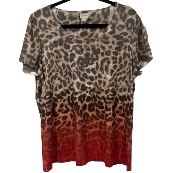 Zenergy by Chico’s Animal Print Brown Orange Ombré Size 2 Chico’s Large - Picture 1 of 6